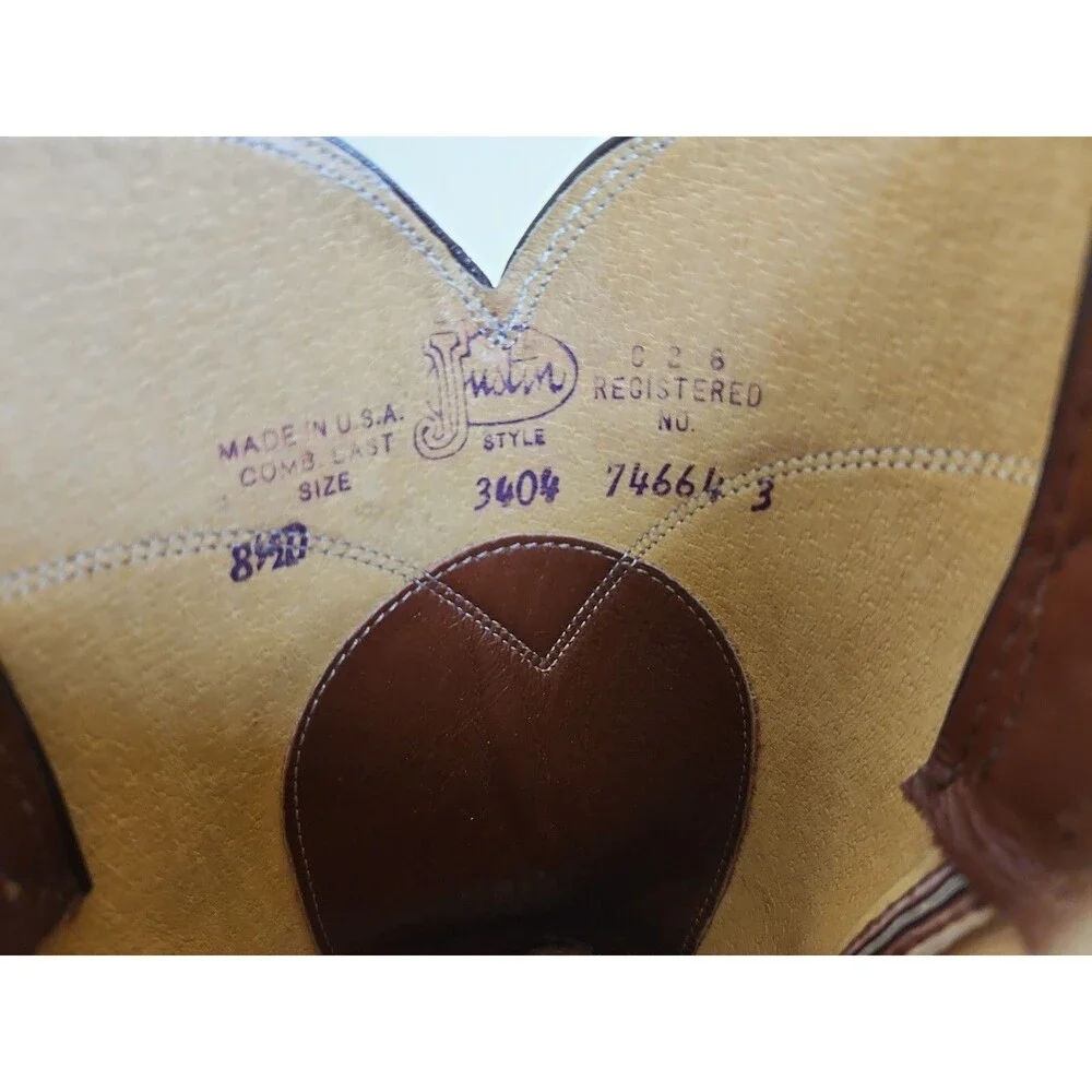 Justin Brown Leather Western Roper Cowboy Boots Men's Size 8.5 D Style 3404